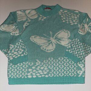 Vintage Butterfly Sparkly Metallic Glitter FairySweater Glamour Knit S M Whimsy